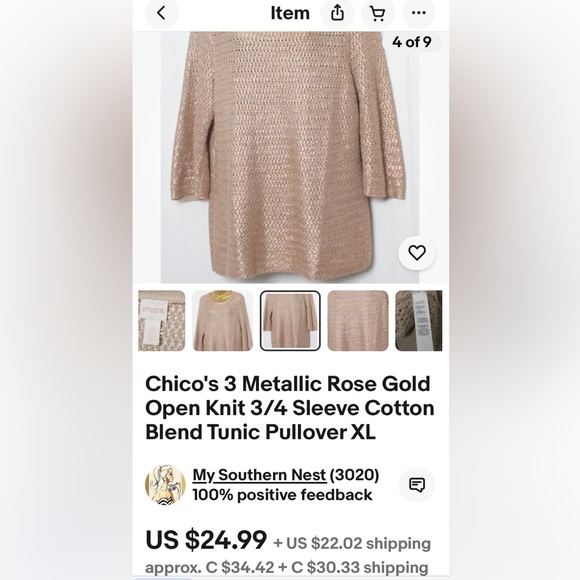 Chico’s loose knit crew neckline sweater! Copper metallic reflections, Size Med - Picture 13 of 15